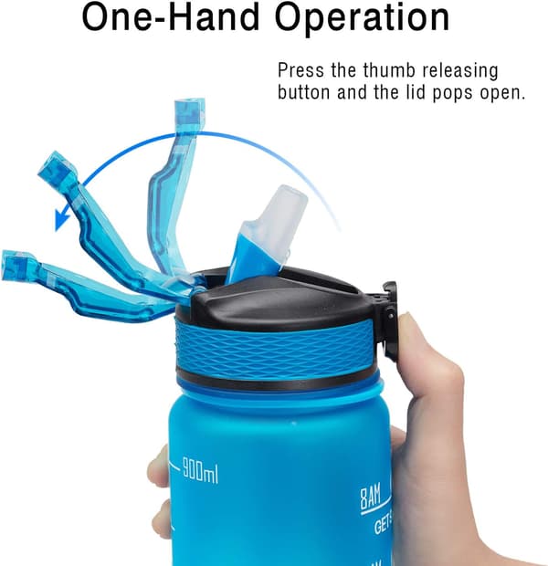 Vattenflaska med sugrör, 32 oz vattenflaska med tidsmarkörer, 1 Blue