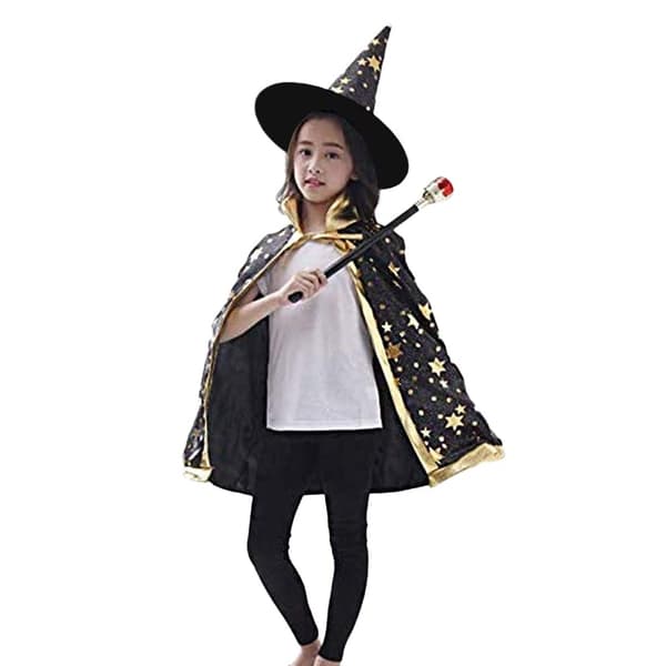 Halloween Costume Wizard Cape Häxkappa med hatt med Stay Black