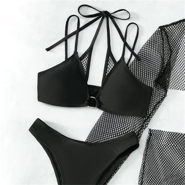 4 stk/sett Badedrakt for kvinner inne BH String Plissert skjørt Hul Badedrakter Halter String Badeklær Black L