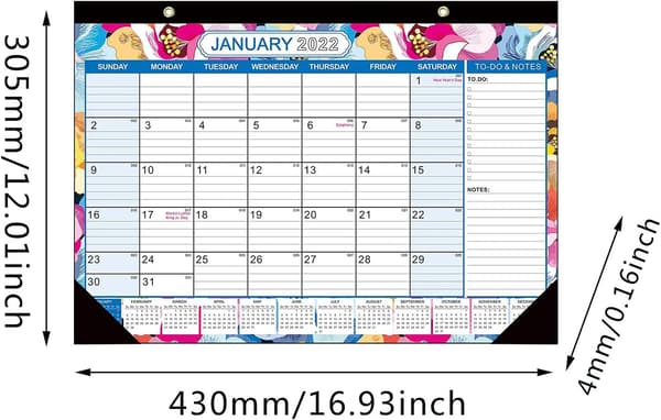 *2022.1-2023.6 Engelsk Stor Blommig Skrivbordskalender, Kreativ 18 Mån*