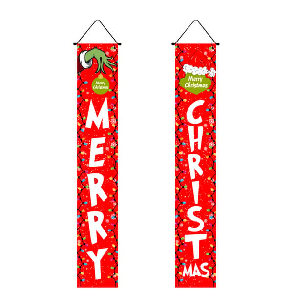 Merry Christmas Grinch Banners Hängande Xmas Couplet Veranda Dekor A