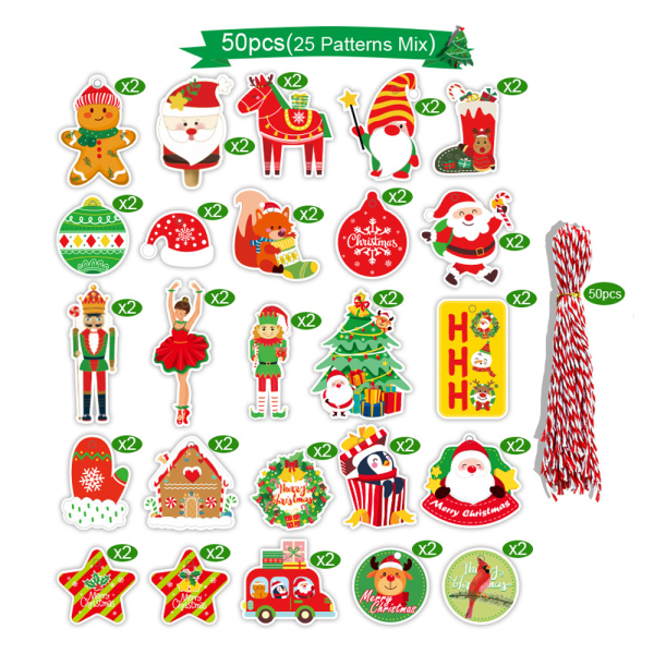 Etiketter Christmas Wishes Tree Ornament，Hängande tagg med rep style 2