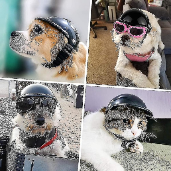 Hundhjälm Glasögon Set Husdjurshjälm Solglasögon Hundar Justerbar Hund Motorcykel Säkerhet Hattar null none