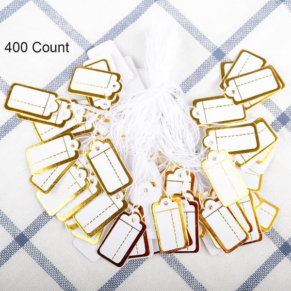 400 stk. papirsmykkelapper med hengesnor, merkelapper, klesdisplayetiketter, blank merking