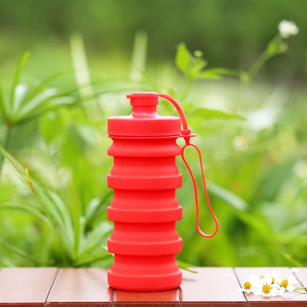 utomhusdrickande silikonkopp, hopfällbar vattenkokare igång Red 500ML
