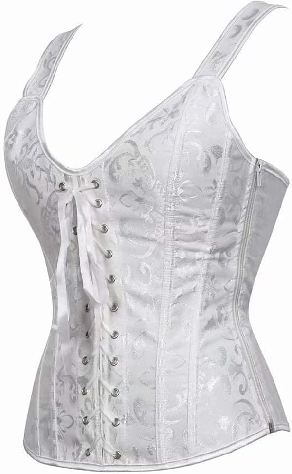 Korsetter för kvinnor Overbust Bustier Top Gothic Sexy Shoulder White-6806 2XL