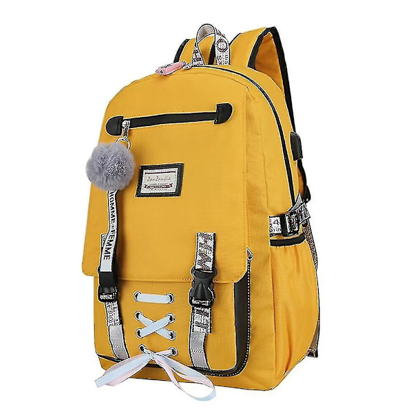 Ryggsäck Skolväskor För tjejer Nylon Vattentät College Ryggsäck Mode Casual Yellow