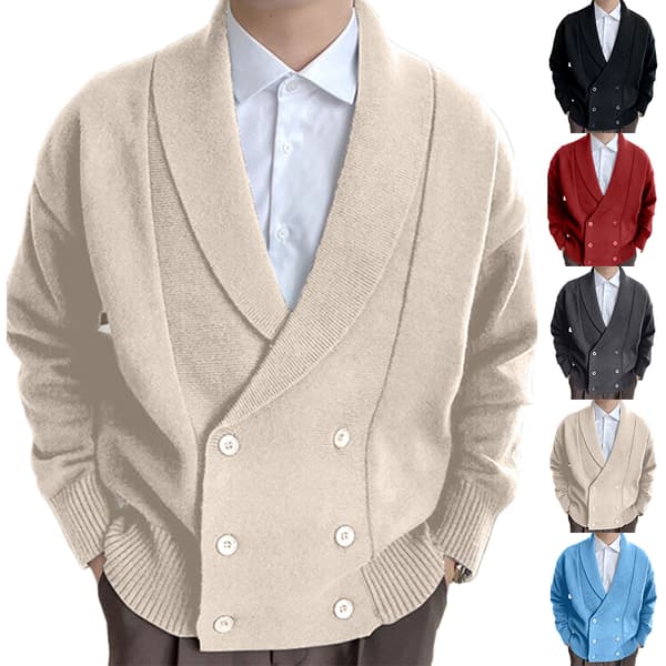 Enkel stickad kofta med knäppning för män Enkeltröja stickad topp Beige 2XL