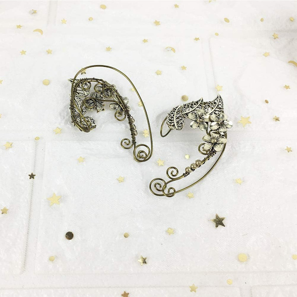 Elven Ear Cuffs för kvinnor. Fairy örhängen Handgjorda färgglada blommor