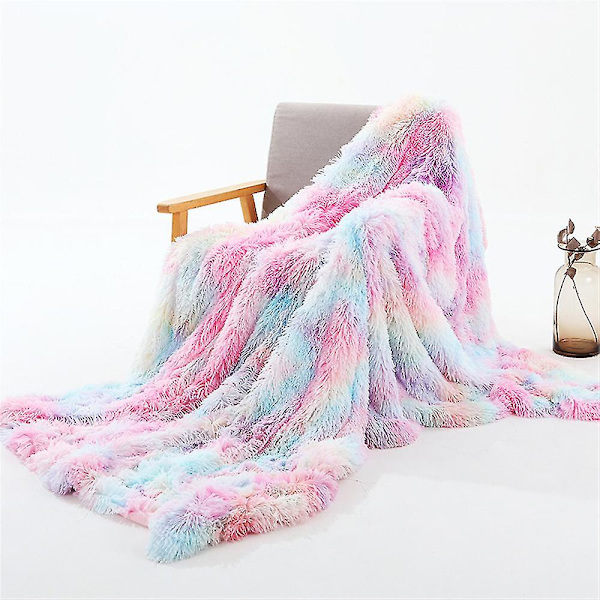 Dubbellager Tie-dye Pv Fleecefilt Shaggy Fluffy Varm Mysig filt
