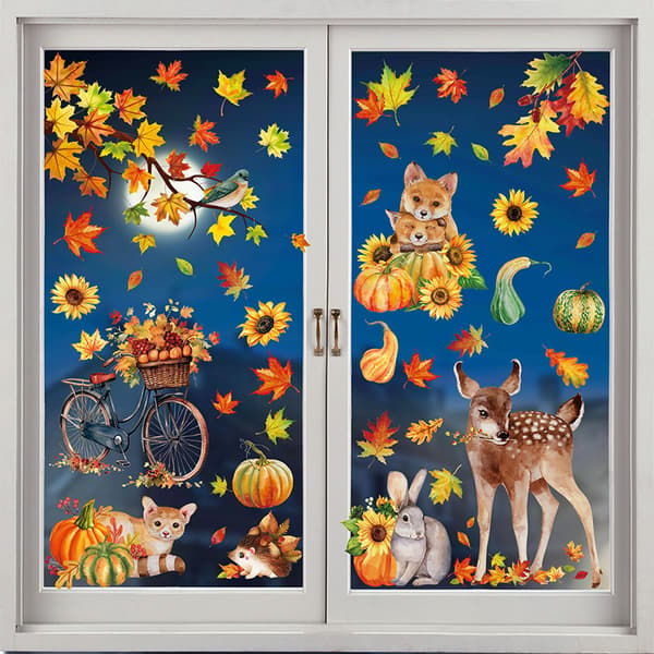 Høstvindusdekor-klistremerker - Tegneseriedyr, Thanksgiving Hallow