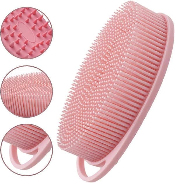 3 stk. Silikon Hodebunnsmassasjebørste, Eksfoliering - Kroppsrengjøring, Badebørste, Kroppsbørste (Rosa, 13,5*8*3,6 cm)