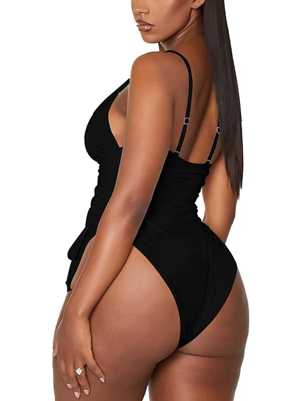 Kvinnors Ruched High Cut One Piece Baddräkt agkontroll onokini Bikini Black M