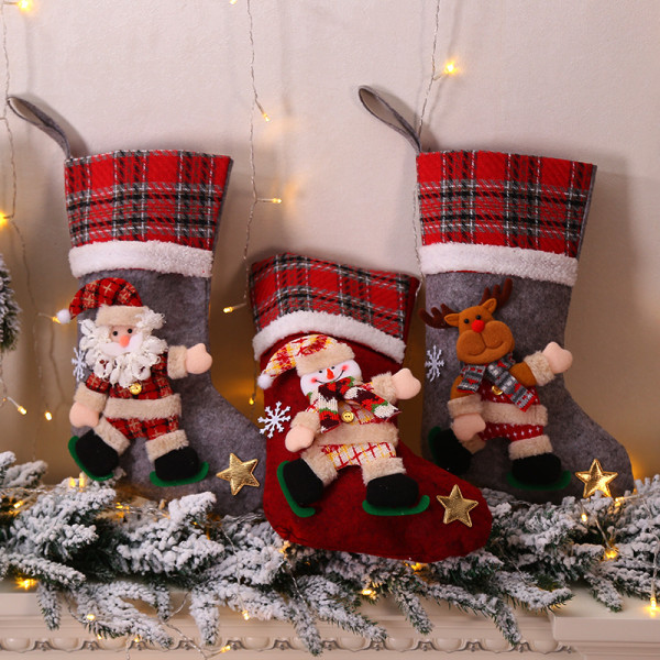 Julstrumpor, 3-pack julklappspåse Dekorationspresent Elk, S