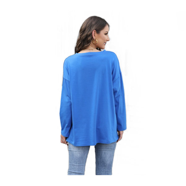 Løs Drop Shoulder Sleeve V-Neck Solid Top XL