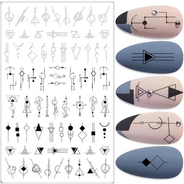 10 ark Sort Hvid Geometriske Nail Art Stickers Dekaler 3D