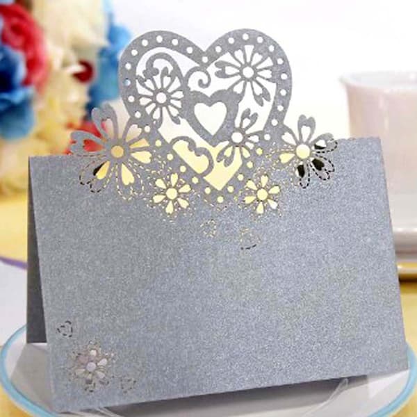 100 st Bord Namn Plats Kärlek Hjärta Bröllopsfest Pearlescent kort White 100 PCS