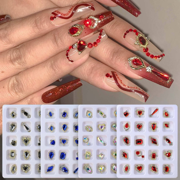 0st 3D Legering Nail Art Hantverk Strass Berlocker Glänsande platt rygg Nagel Kristall Gems Set Manikyr Nailsmycken Diamanter 2