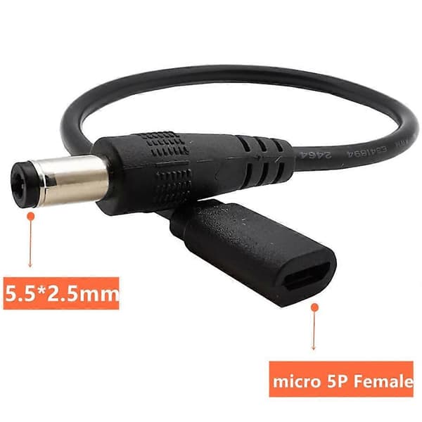 5Pin Micro USB hun til DC han til 5.5x2.5mm 5.5x2.1mm konverteringskabel 22AWG