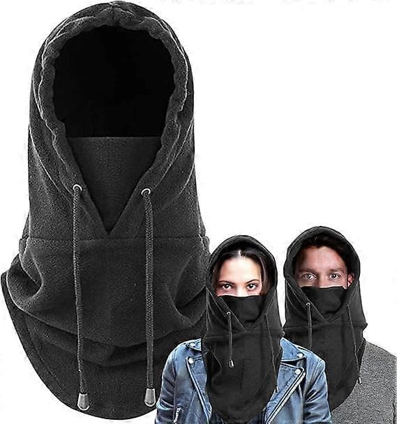 Multifunksjonell Vinterfleece Balaklava Lue + Skjerf + Halsvarmer for Menn og Kvinner Klær for Ekstrem Kulde, Svart, Én Størrelse