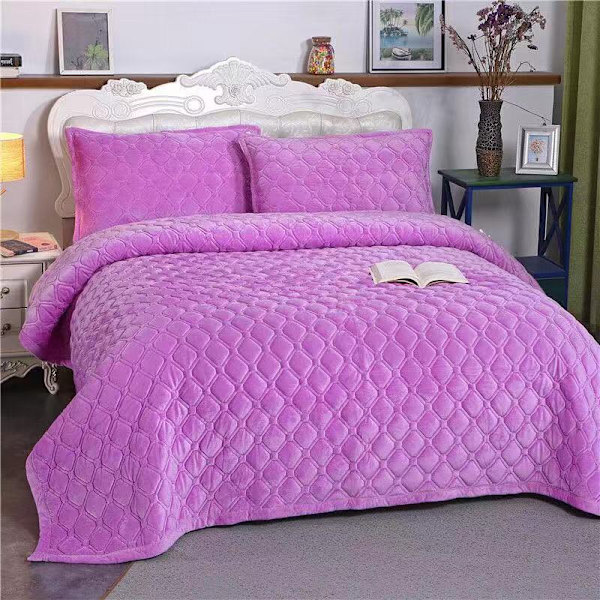 Mjuk komfortfilt Tredelad kristall sammetssäng ren färg varm Håller flanell förtjockad sammet vinter Dream purple 150x200cm