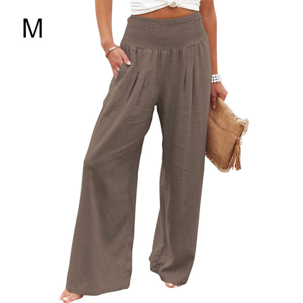 Dame Sommerbukser Lommer Løse Casual Wide Leg Lounge Coffee M