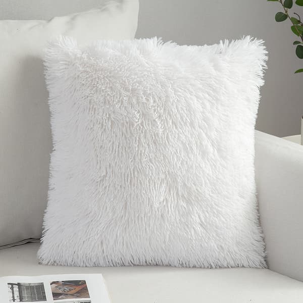 2-pak Fluffy imiteret pels pude. Pudebetræk 43X43cm Hvid