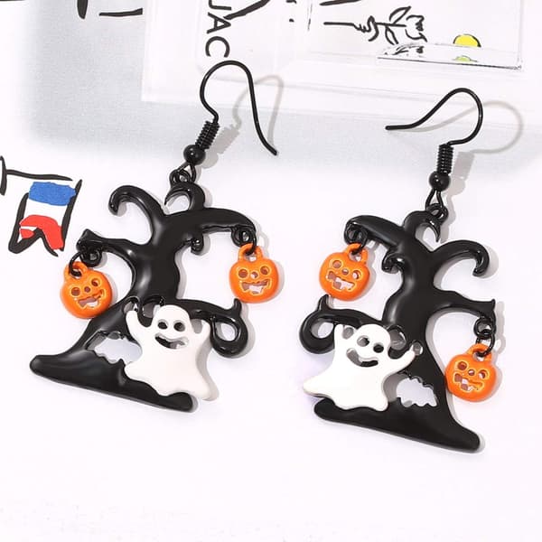 Örhängen Halloween Black Tree och White Ghost Drop örhängen för kvinnor
