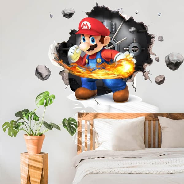 #Mario 3D veggklistremerke, tapet, PVC, dekorasjon, 49*34CM#