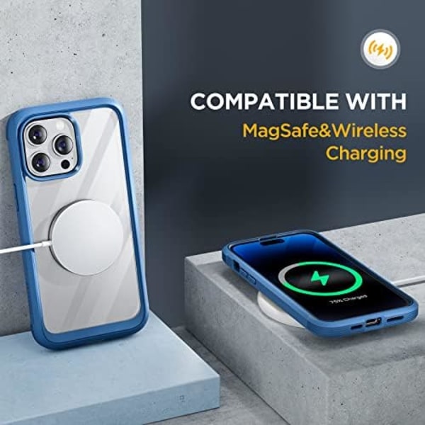 Miracase Glass Series Designad för iPhone 14 Pro Max Case 6,7 tum, [2023 Upgrade] Bumper Case med inbyggd 9H härdat glas Scr Capri Blue