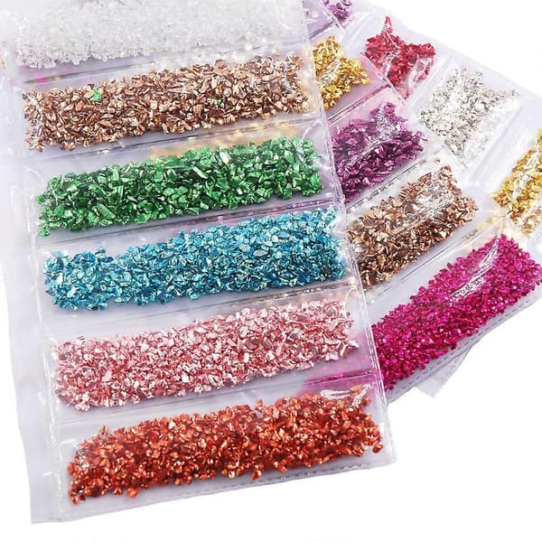 Små steinperler Uregelmessig knust glass glitter krystall 3D neglekunstdekorasjon