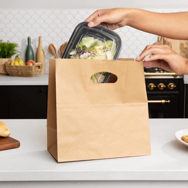 Naturlig 11" x 6" x 11" Die Cut Tote [paket med 100] Kraft Food Service Bags