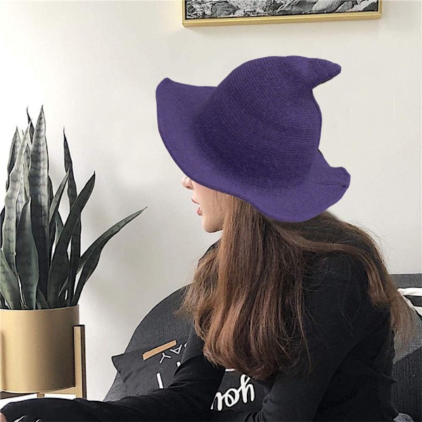 Kvinnor Häxhatt för Halloween Ull Hattar Bred brätte pire tickad Style 8 S