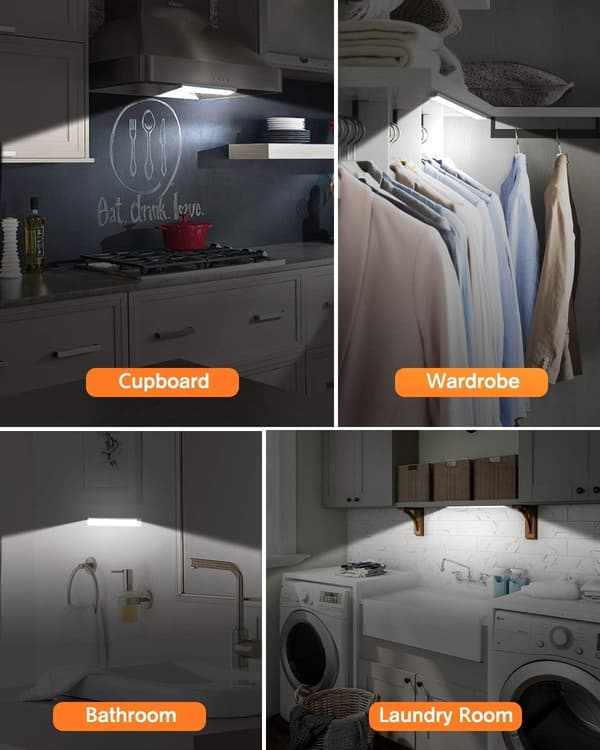 (Pure White, 2Pack) Led under skåpbelysning Rörelsesensor Trådlös uppladdningsbara skåplampor, ultratunn 30 LED batt