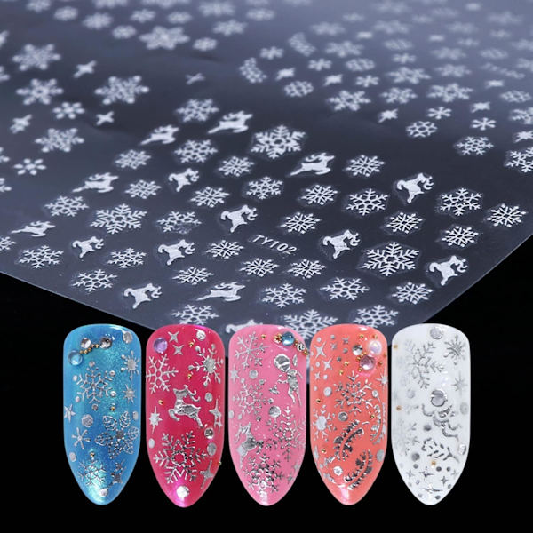 Snowflake Nail Stickers - 3D Snowflake Winter Decals för jul