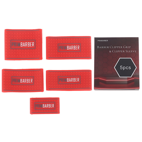 5 st/ set Halkfri Barber Clipper Grip Bands Hårklippare Cover Red