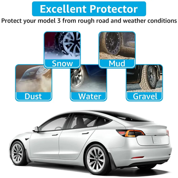 4st st stänkskydd för Tesla Model 3 Främre Bakre Stänkskydd Fender Kit White Model 3