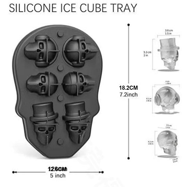 3D Skull Ice Cube Molds, Svart BPA fri Silikon Ice Cubes Form style 3