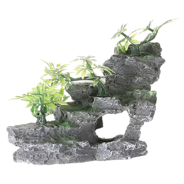 Fiskekar med bjergudsigt, dekorativ akvariemossagrotte, egnet