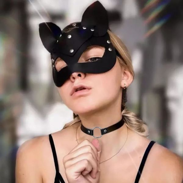 2ST läder kattmask - sexig ögonmask - cosplay kostym