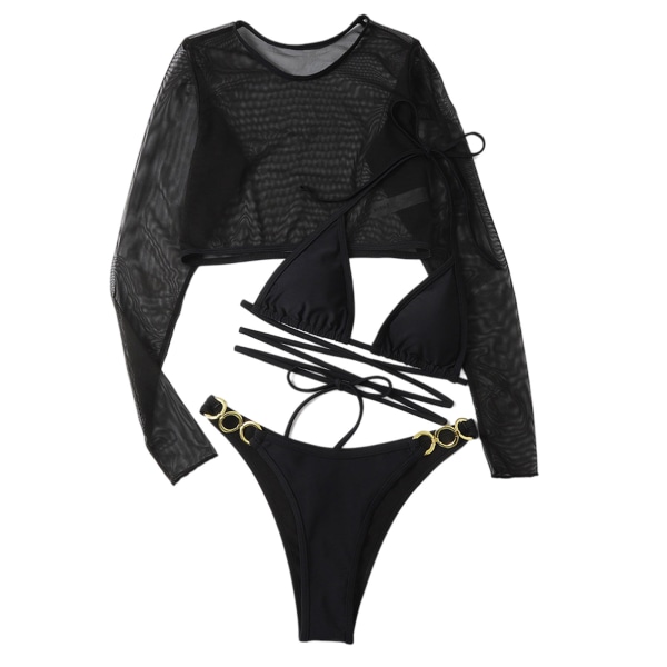 Hengittävä naisten jumalatar kolmiosainen uimapuku Bikini Pitkähihainen verkko Bikini Täydellinen vesiaktiviteetteihin Black S