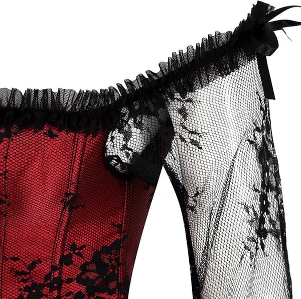 Korsetter för kvinnor Overbust Bustier Top Gothic Sexy Shoulder 8127red XL
