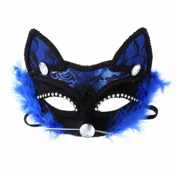Cat Style Lace Eye Mask Glitter för Halloween Party Masquerade Blue
