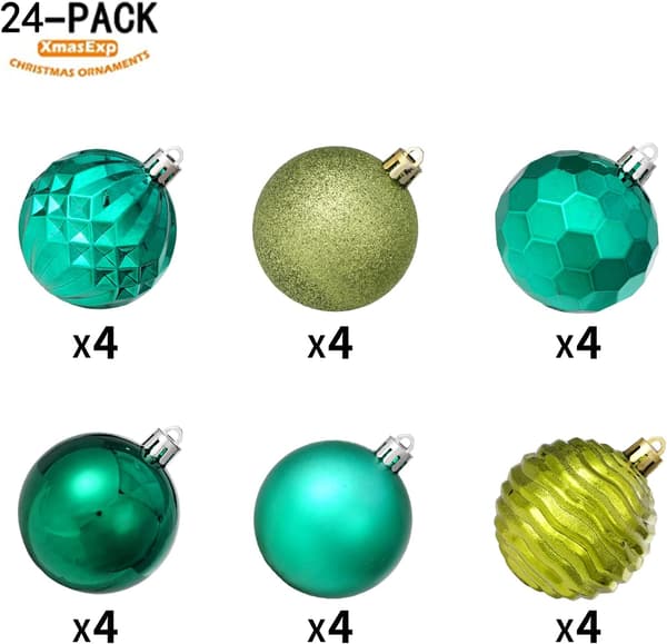 24ct Christmas Ball Ornaments Shatterproof Xmas Tree hängande bollar dekorationer