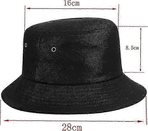 Fiskehatt Bomullsbøttehatt Unisex Strandhatt Fritidshatt Floppy Hattsvartone størrelse