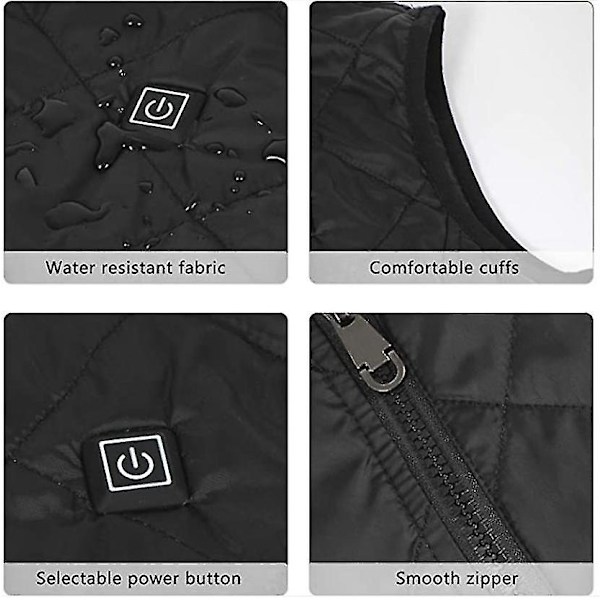 Lämmitetty liivi naisille, jossa on 4 lämmitysaluetta, kaulalämmitintakki musta XL black xl