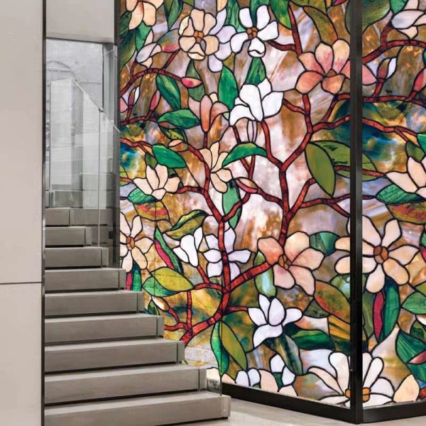 PVC Magnolia Static Glass Sticker (45*200cm), Glueless Window Fil