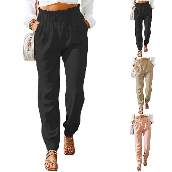 Dame Rynket Stretch Harem Bukser Black M