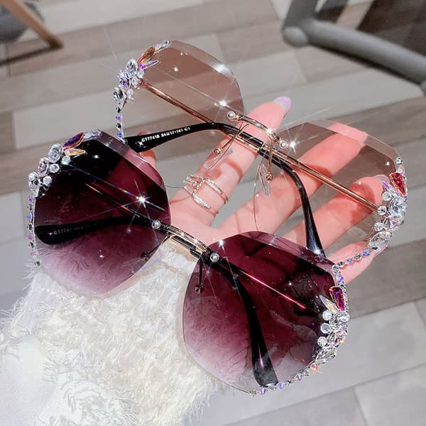 #Aurinkolasit Vintage Rimless Rhinestone Aurinkolasit Naiset Luksus Fas#