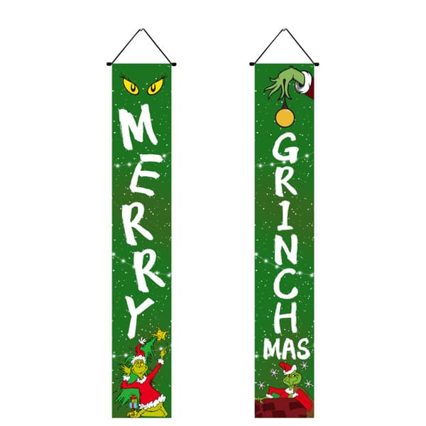 Merry Christmas Grinch Banners Hängande Xmas Couplet Veranda Dekor E